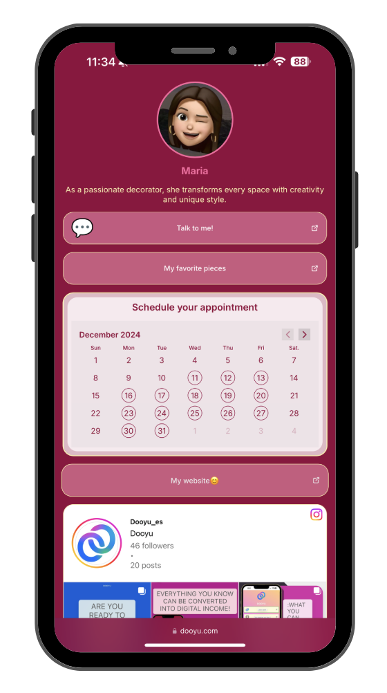 Mockup of a mobile phone featuring a Dooyu profile.
