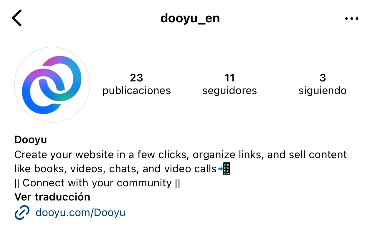 Instagram bio of Dooyu, with a link in bio.