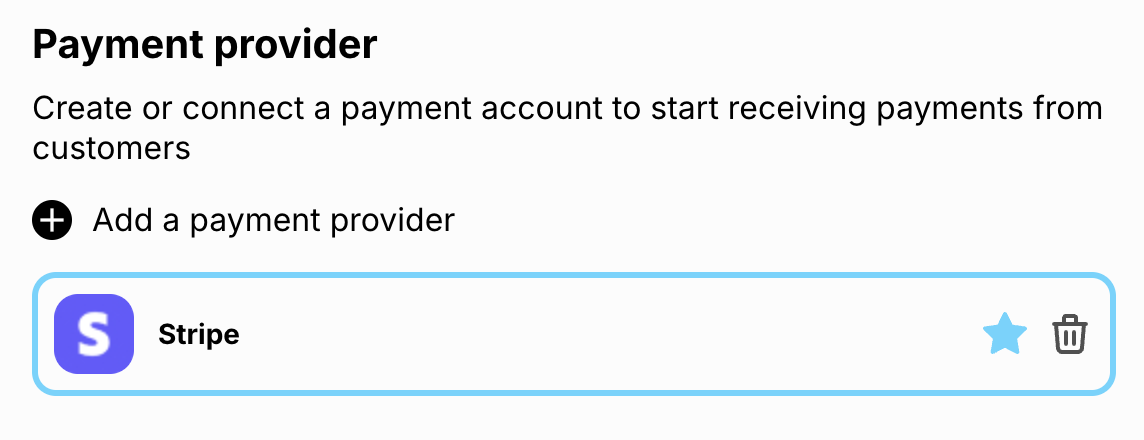 Screenshot of the section where you choose the payment provider.