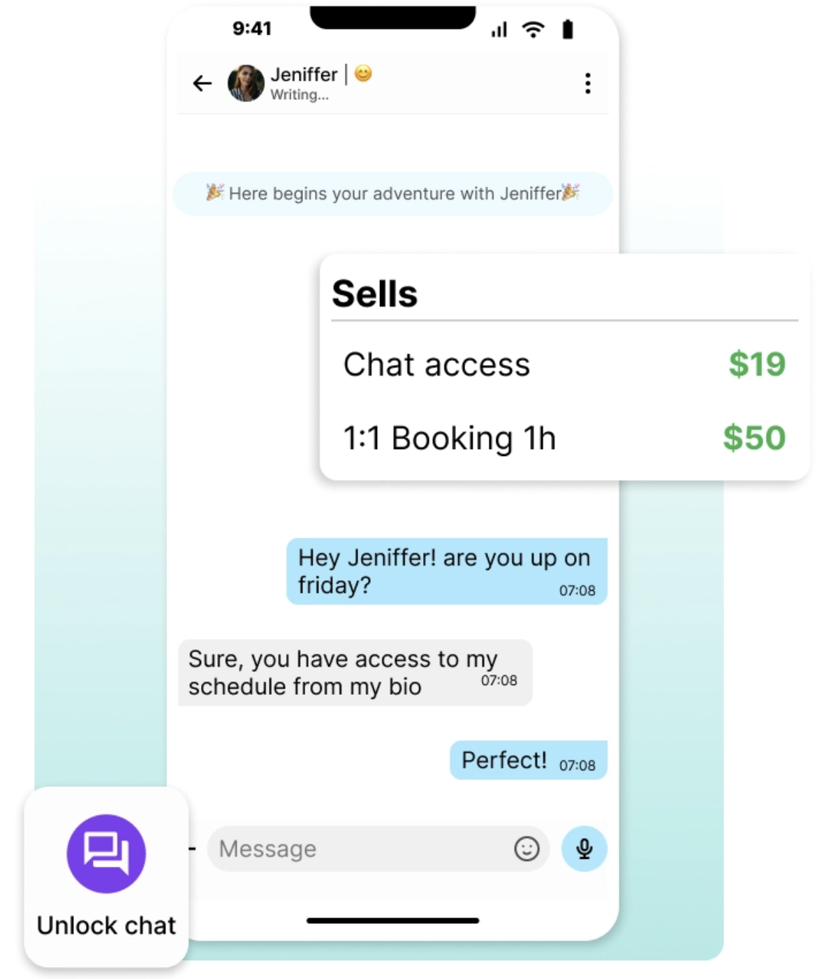 Image of a chat example, with a conversation already started.
