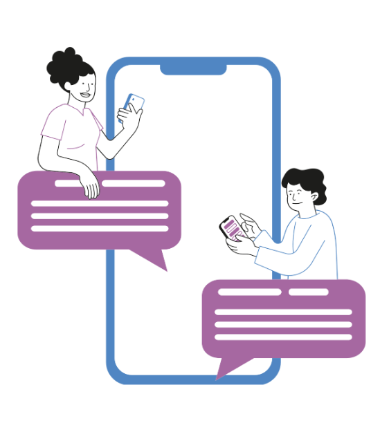 Image of a mobile phone with a digital consultation between two people.