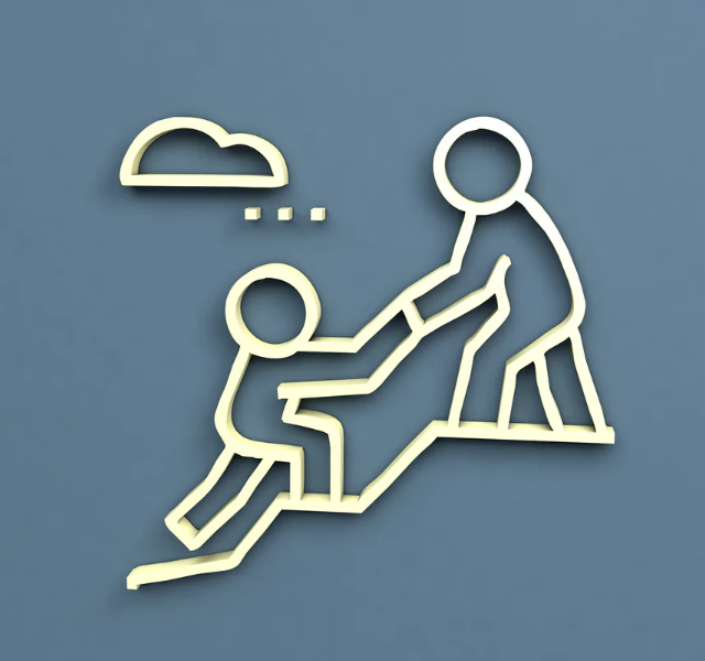 Image of one person helping another.