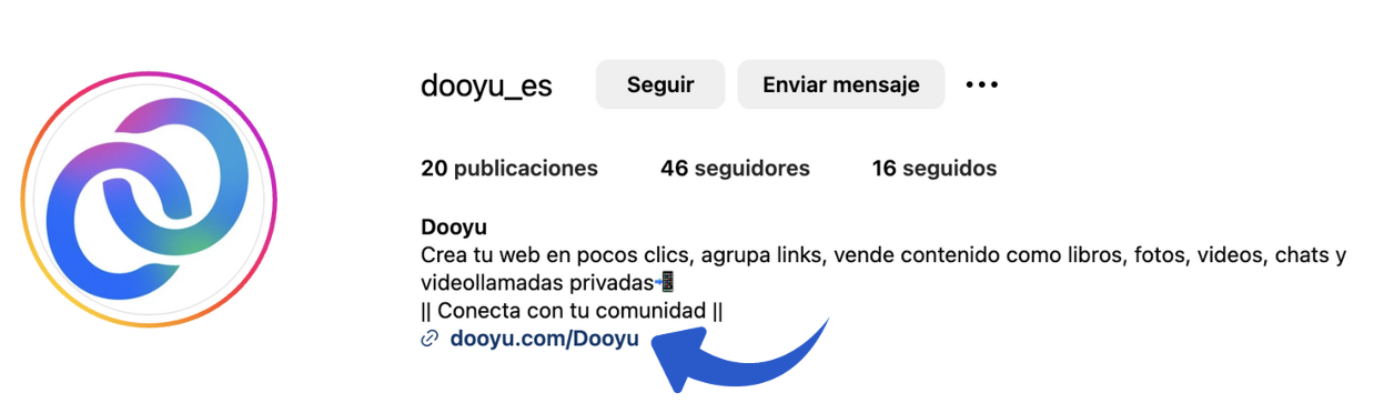 Imagen de la bio de instagram donde comparte su enlace de dooyu.