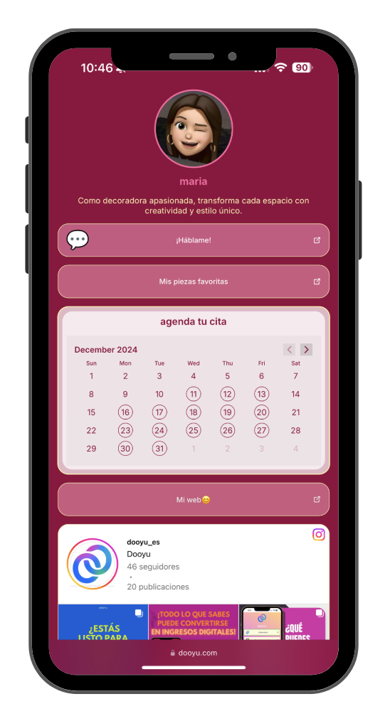 Mock up de un móvil con un perfil de dooyu dentro.