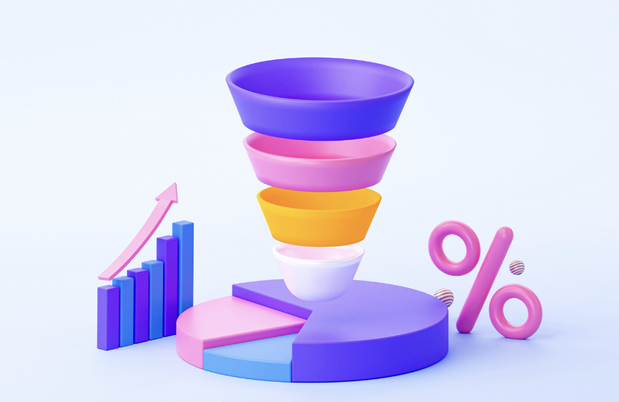 Image with icons showing sales funnels.