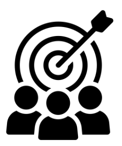 Icon of people with a target, segmenting the key audience.